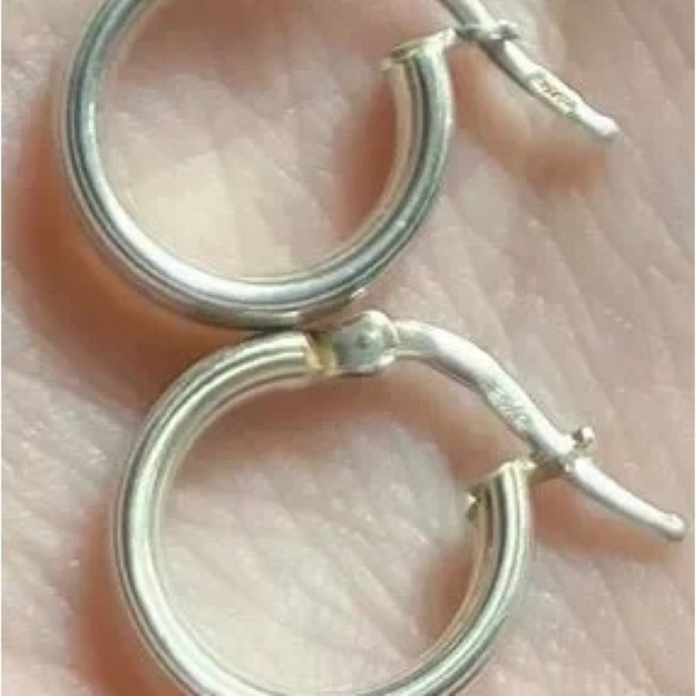 Sterling Silver Small Hoop Earrings - Silver - Picture 5 of 5